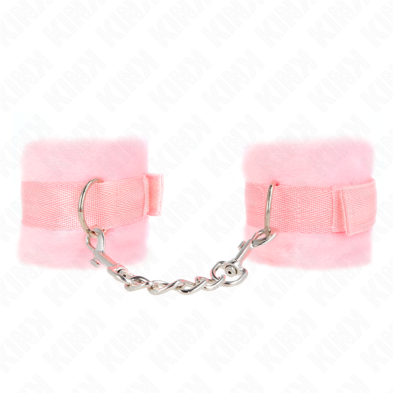 Algemas de pele KINK Iniciante Rosa 30x7cm para BDSM, exibindo o material, cor e fivela.