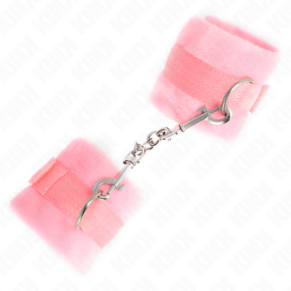 Algemas de pele KINK Iniciante Rosa 30x7cm para BDSM, exibindo o material, cor e fivela.