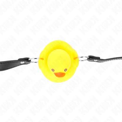 Mordaça KINK em formato de pato, detalhe do design divertido e da correia ajustável.