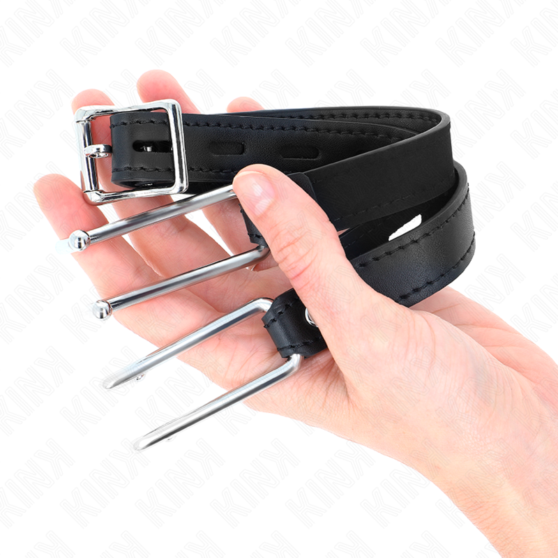 KINK Mordaça de Gancho de Metal 11,5cm com Alça de Couro Ajustável para BDSM