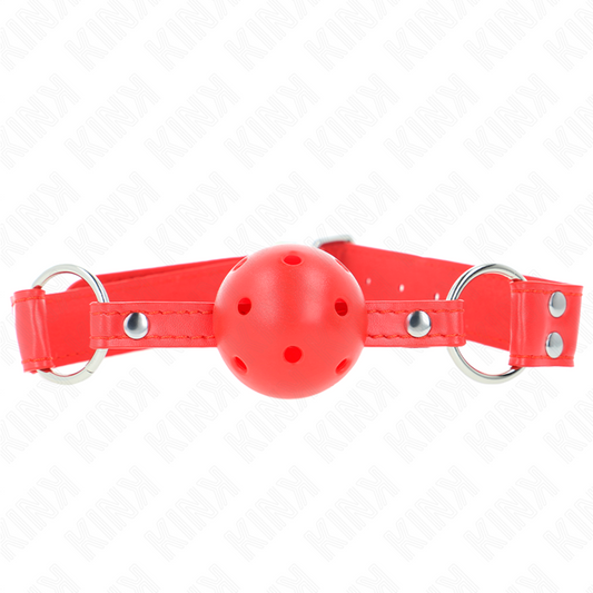 KINK Mordaça de Bola Oca Dura Completa Vermelha 62x2cm para jogos BDSM