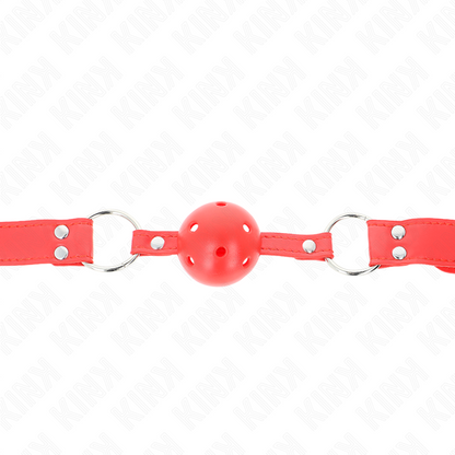 KINK Mordaça de Bola Oca Dura Completa Vermelha 62x2cm para jogos BDSM