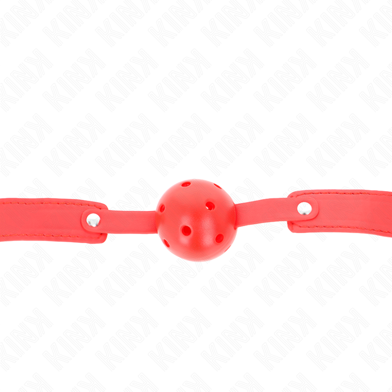 KINK Mordaça Bola Respirável Vermelha 4,5 CM com Cinto ajustável 65x2,5 CM para BDSM.