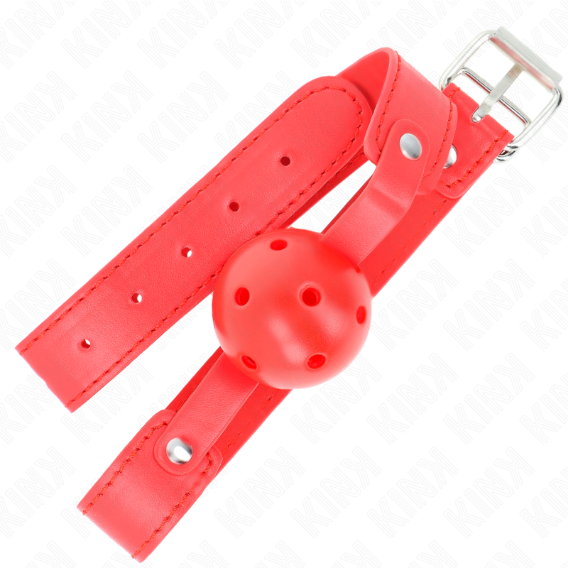 KINK Mordaça Bola Respirável Vermelha 4,5 CM com Cinto ajustável 65x2,5 CM para BDSM.