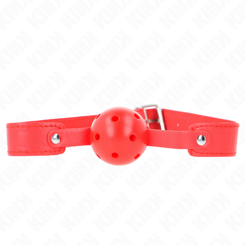 KINK Mordaça Bola Respirável Vermelha 4,5 CM com Cinto ajustável 65x2,5 CM para BDSM.
