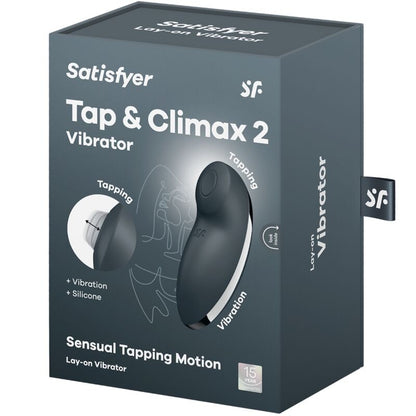 Satisfyer Tap & Climax 2 Vibrador e Estimulador Cinza em silicone macio, com detalhes dos botões e formato ergonómico.
