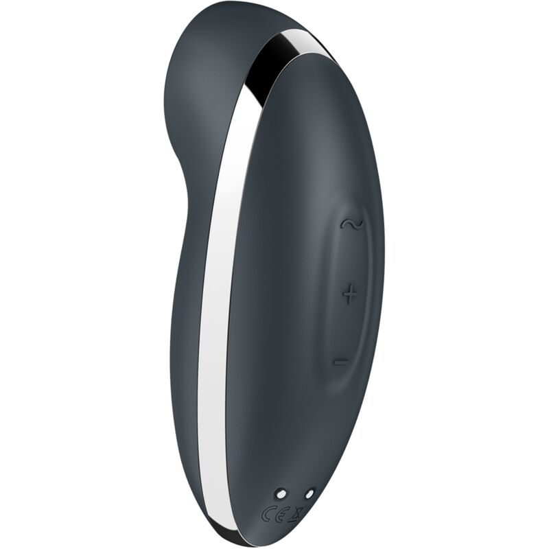 Satisfyer Tap & Climax 2 Vibrador e Estimulador Cinza em silicone macio, com detalhes dos botões e formato ergonómico.