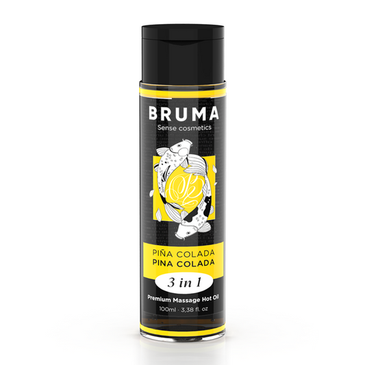 BRUMA Óleo de Massagem Premium Efeito Calor Pina Colada 3 em 1 - 100ml, para massagem sensual e hidratação.