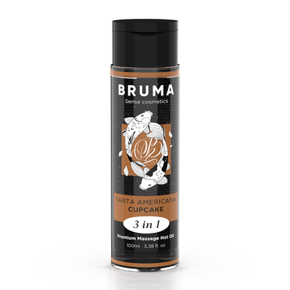 Close-up do Óleo de Massagem BRUMA Efeito Calor Cupcake 3 em 1 - 100ml.