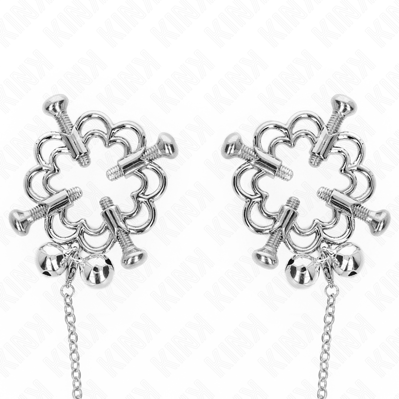 Pinças de mamilo KINK Flor de Metal com Corrente, acessório BDSM para estimulação sensorial.