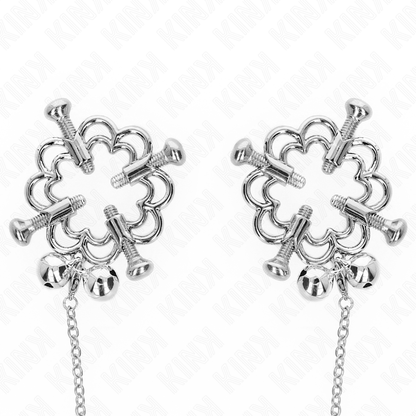 Pinças de mamilo KINK Flor de Metal com Corrente, acessório BDSM para estimulação sensorial.