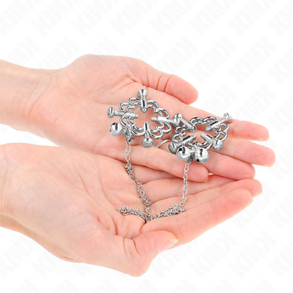 Pinças de mamilo KINK Flor de Metal com Corrente, acessório BDSM para estimulação sensorial.