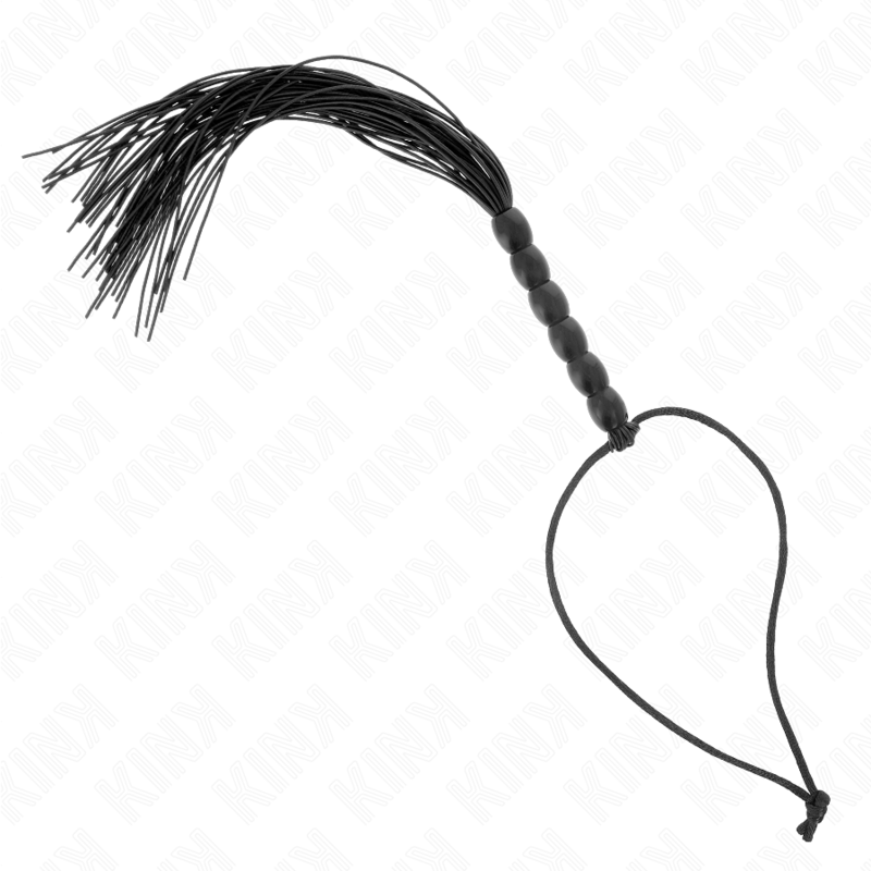 Close-up do KINK Mini Chicote de Silicone com 6 Contas Pretas de 26 CM, mostrando a textura e design.