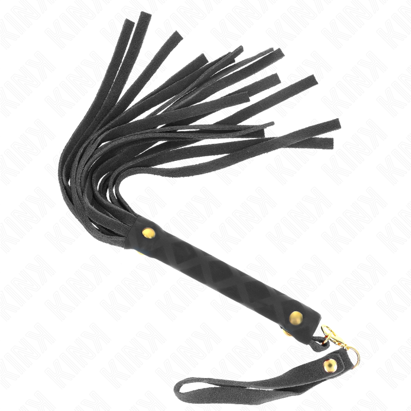 Mini chicote KINK de camurça preta 30cm para jogos BDSM