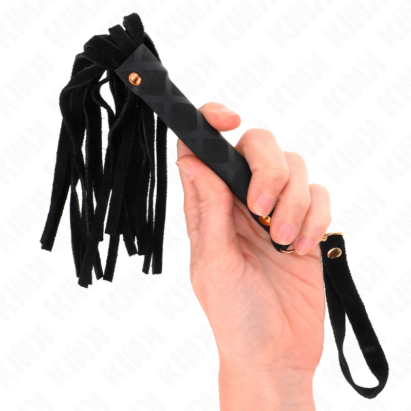 Mini chicote KINK de camurça preta 30cm para jogos BDSM