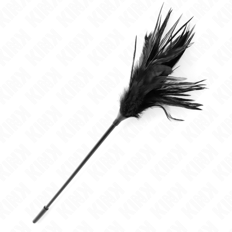 KINK Espanador de Penas Múltiplas Preto 45 CM para jogos sensuais e teasing.