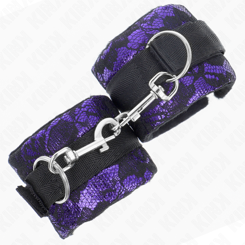 KINK Punhos de Renda de Veludo e Nylon Roxo e Preto para BDSM