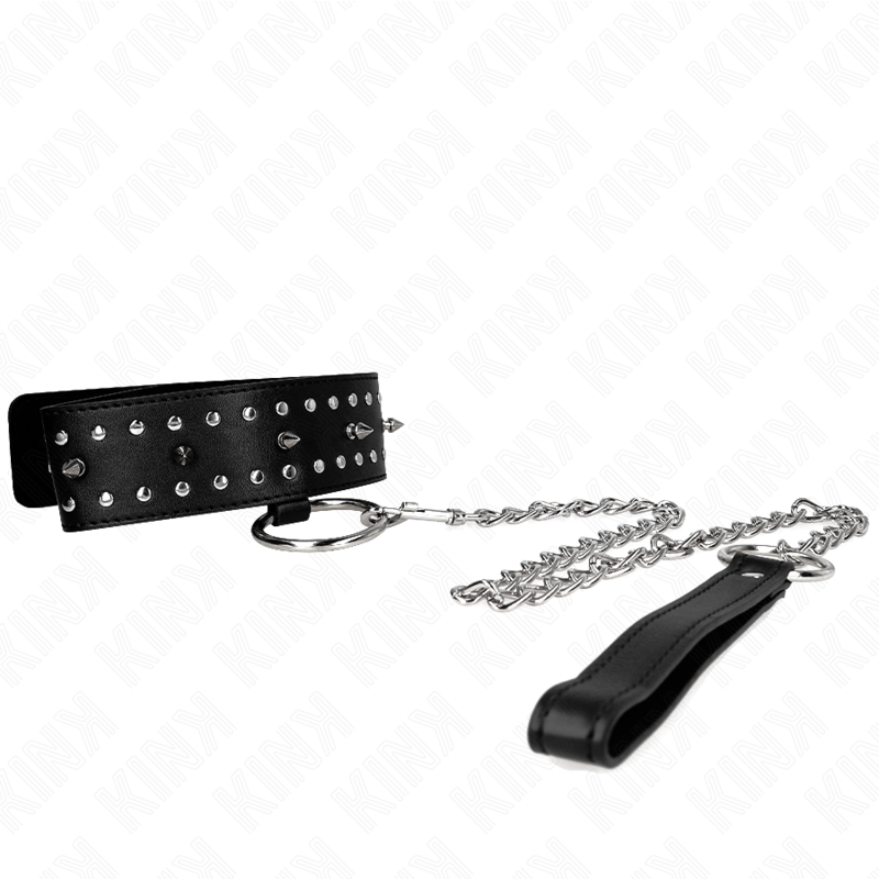 KINK Colar com Trela Ajustável 36-43cm com Pregos Prata 65cm em detalhe.