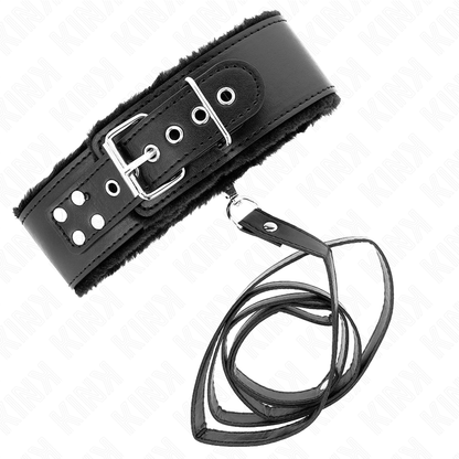 Colar com Trela KINK Preto Ajustável com Pregos Prata para BDSM.