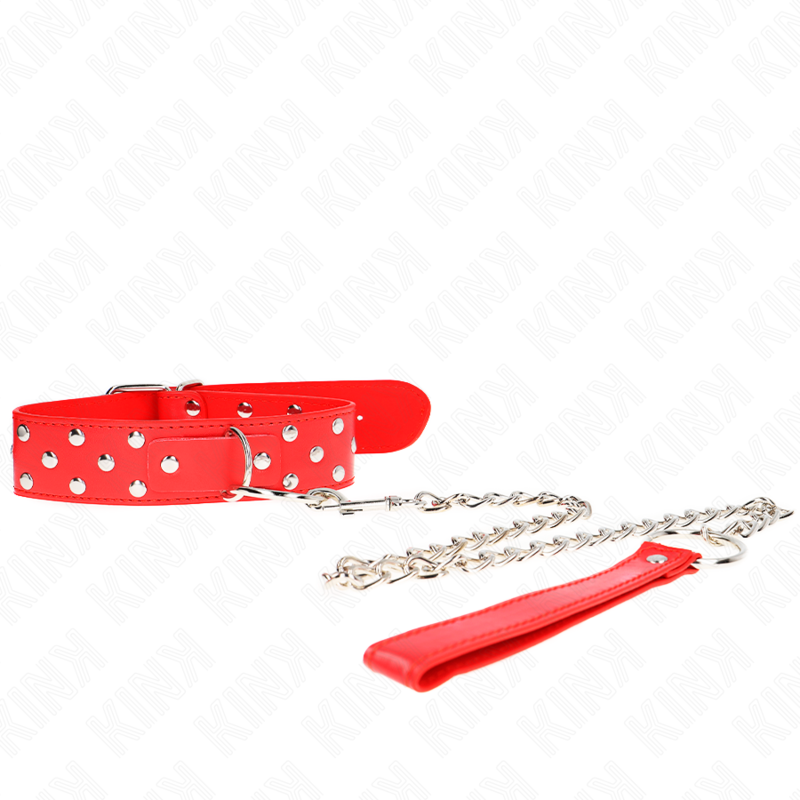 KINK Colar de Alça de Rebite de Anel Ajustável Vermelho 65 cm, detalhe do material e fecho.