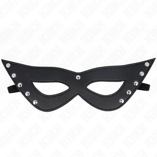 Máscara de Olhos KINK com 5 Rebites para experiências BDSM, mostrando detalhes do design e material.