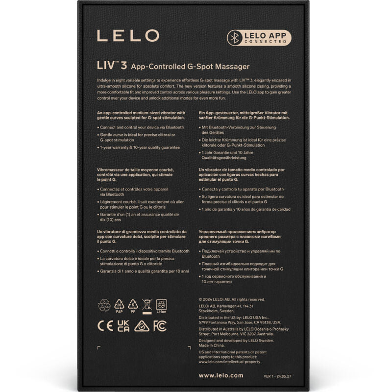 Close-up do LELO LIV™ 3 Vibrador Ponto G Bluetooth com App Azul, mostrando o seu design elegante e o silicone macio.