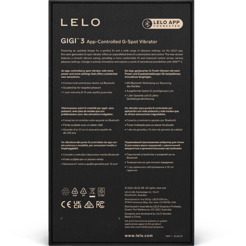 LELO Gigi™ 3 Vibrador Ponto G Violeta com conectividade app, mostrando seu design ergonómico e silicone macio.