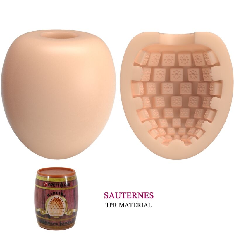Close-up do Masturbador Masculino Egg Flesh PRETTY LOVE, mostrando a sua textura interna e design compacto para prazer íntimo.