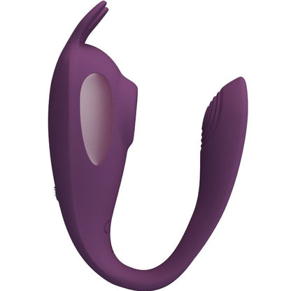 Close-up do vibrador PRETTY LOVE Shey roxo, mostrando seu design ergonômico e material de silicone.