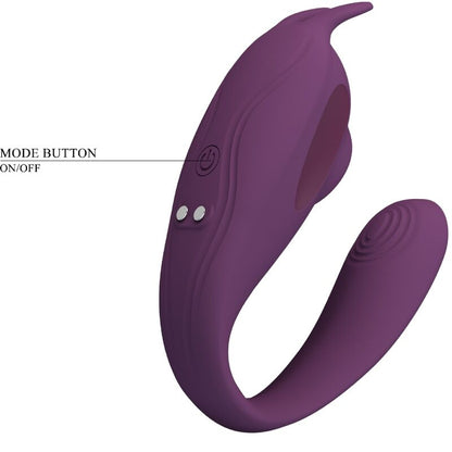 Close-up do vibrador PRETTY LOVE Shey roxo, mostrando seu design ergonômico e material de silicone.