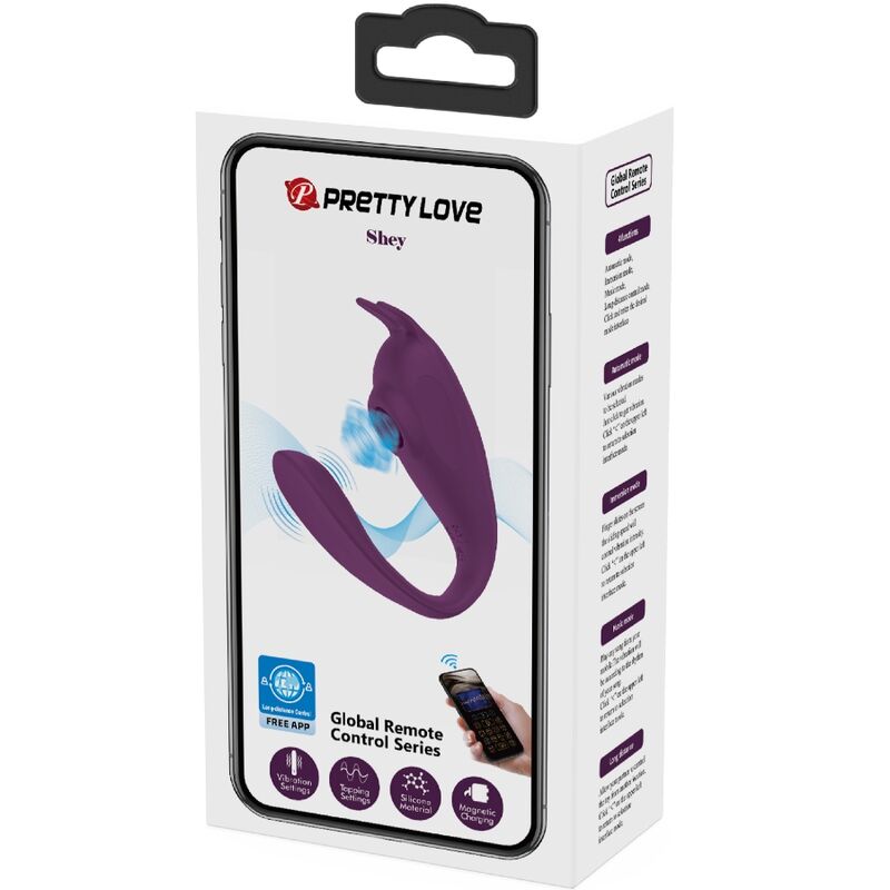 Close-up do vibrador PRETTY LOVE Shey roxo, mostrando seu design ergonômico e material de silicone.