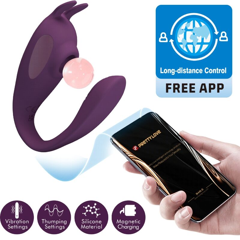 Close-up do vibrador PRETTY LOVE Shey roxo, mostrando seu design ergonômico e material de silicone.