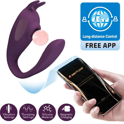 Close-up do vibrador PRETTY LOVE Shey roxo, mostrando seu design ergonômico e material de silicone.