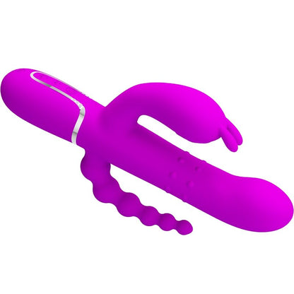 Close-up do vibrador triplo Pretty Love Cammy multifuncional 4 em 1 rosa