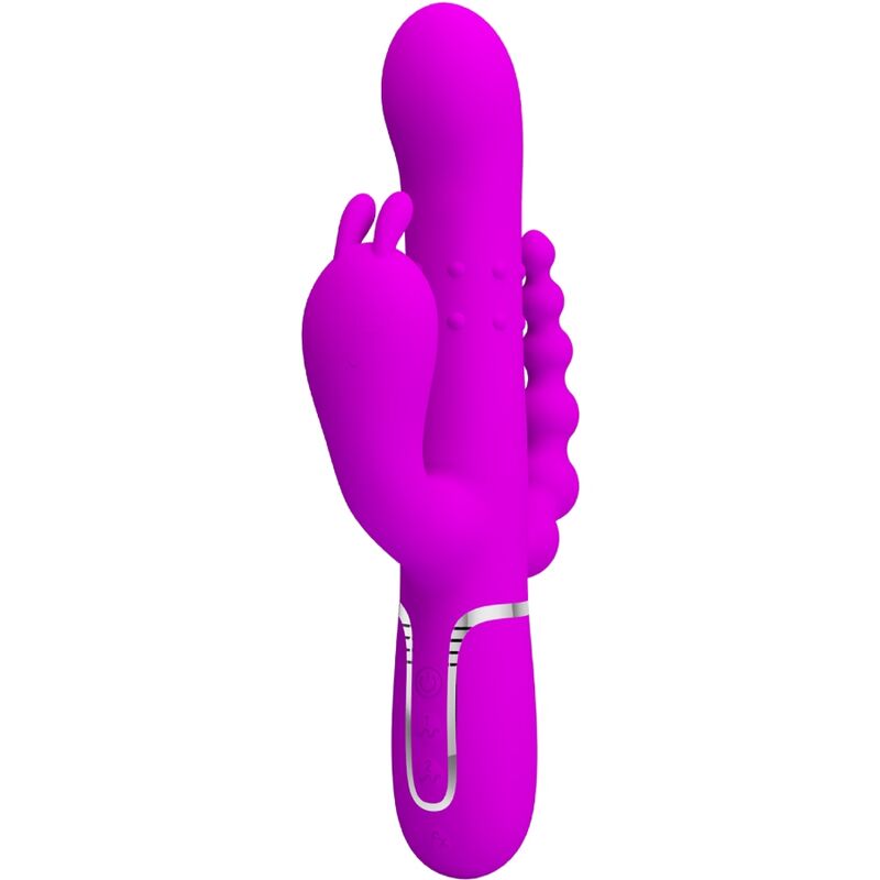 Close-up do vibrador triplo Pretty Love Cammy multifuncional 4 em 1 rosa