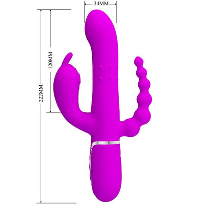 Close-up do vibrador triplo Pretty Love Cammy multifuncional 4 em 1 rosa