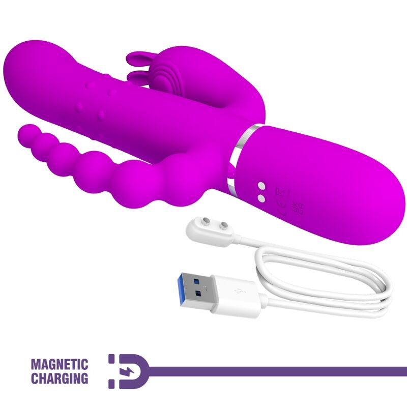 Close-up do vibrador triplo Pretty Love Cammy multifuncional 4 em 1 rosa