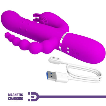 Close-up do vibrador triplo Pretty Love Cammy multifuncional 4 em 1 rosa