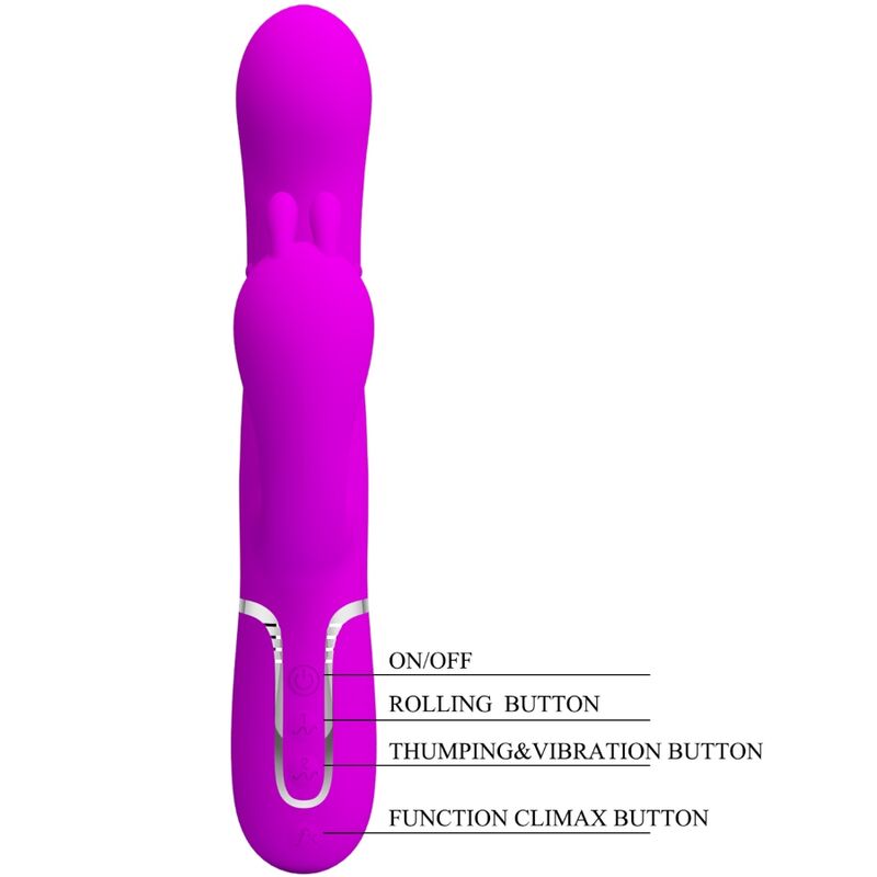 Close-up do vibrador triplo Pretty Love Cammy multifuncional 4 em 1 rosa