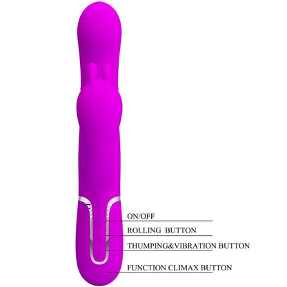 Close-up do vibrador triplo Pretty Love Cammy multifuncional 4 em 1 rosa