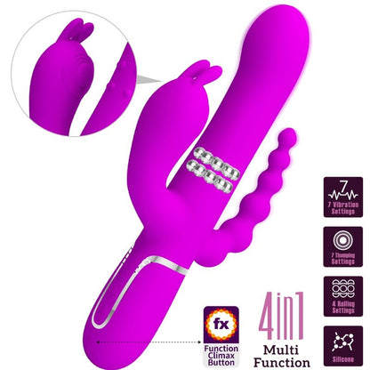 Close-up do vibrador triplo Pretty Love Cammy multifuncional 4 em 1 rosa