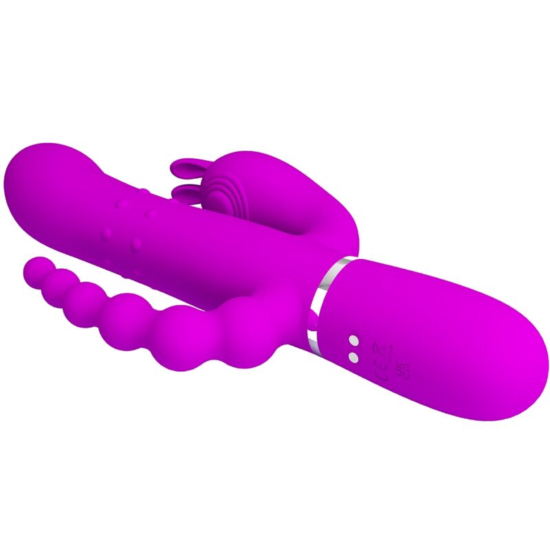 Close-up do vibrador triplo Pretty Love Cammy multifuncional 4 em 1 rosa