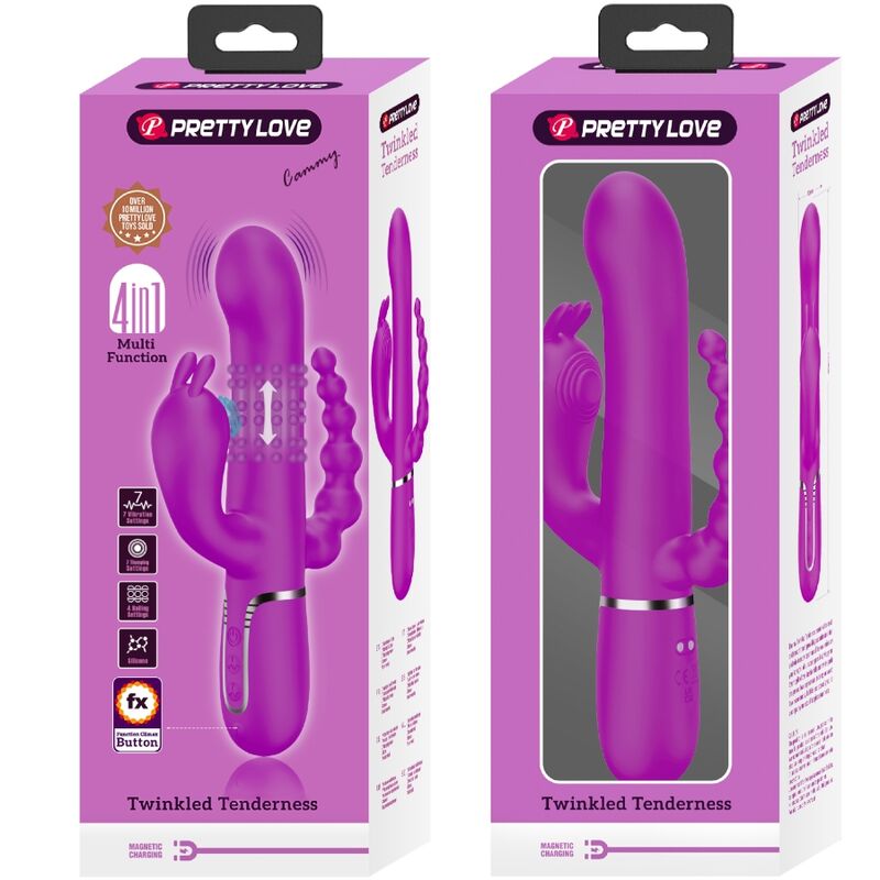 Close-up do vibrador triplo Pretty Love Cammy multifuncional 4 em 1 rosa