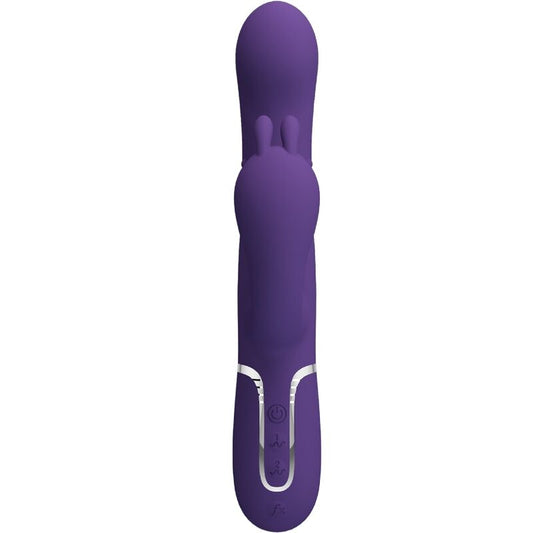 Close-up do vibrador PRETTY LOVE Cammy Triplo Multifunção 4 em 1 Roxo, mostrando seu design curvo e textura de silicone.