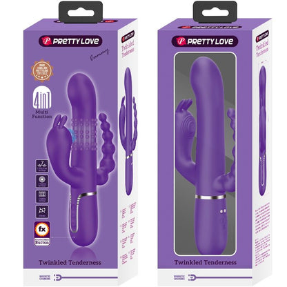 Close-up do vibrador PRETTY LOVE Cammy Triplo Multifunção 4 em 1 Roxo, mostrando seu design curvo e textura de silicone.