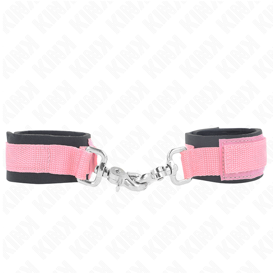 Close-up dos Punhos de Neoprene Ajustáveis KINK Rosa (22-34cm), mostrando o material macio e a fivela.