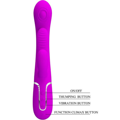 Close-up do PRETTY LOVE Vibrador Shania Triple Rabbit Multifuncional Rosa, mostrando sua textura em silicone e design para estimulação dupla.