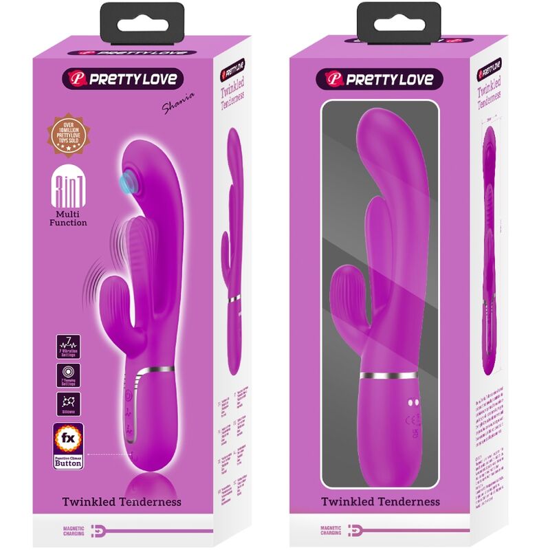 Close-up do PRETTY LOVE Vibrador Shania Triple Rabbit Multifuncional Rosa, mostrando sua textura em silicone e design para estimulação dupla.