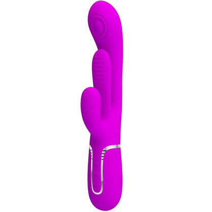 Close-up do PRETTY LOVE Vibrador Shania Triple Rabbit Multifuncional Rosa, mostrando sua textura em silicone e design para estimulação dupla.