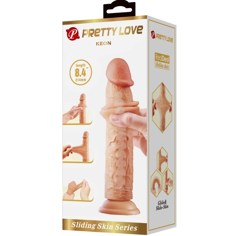 Dildo realista PRETTY LOVE Keon 21 CM Carne com ventosa e textura de pele detalhada